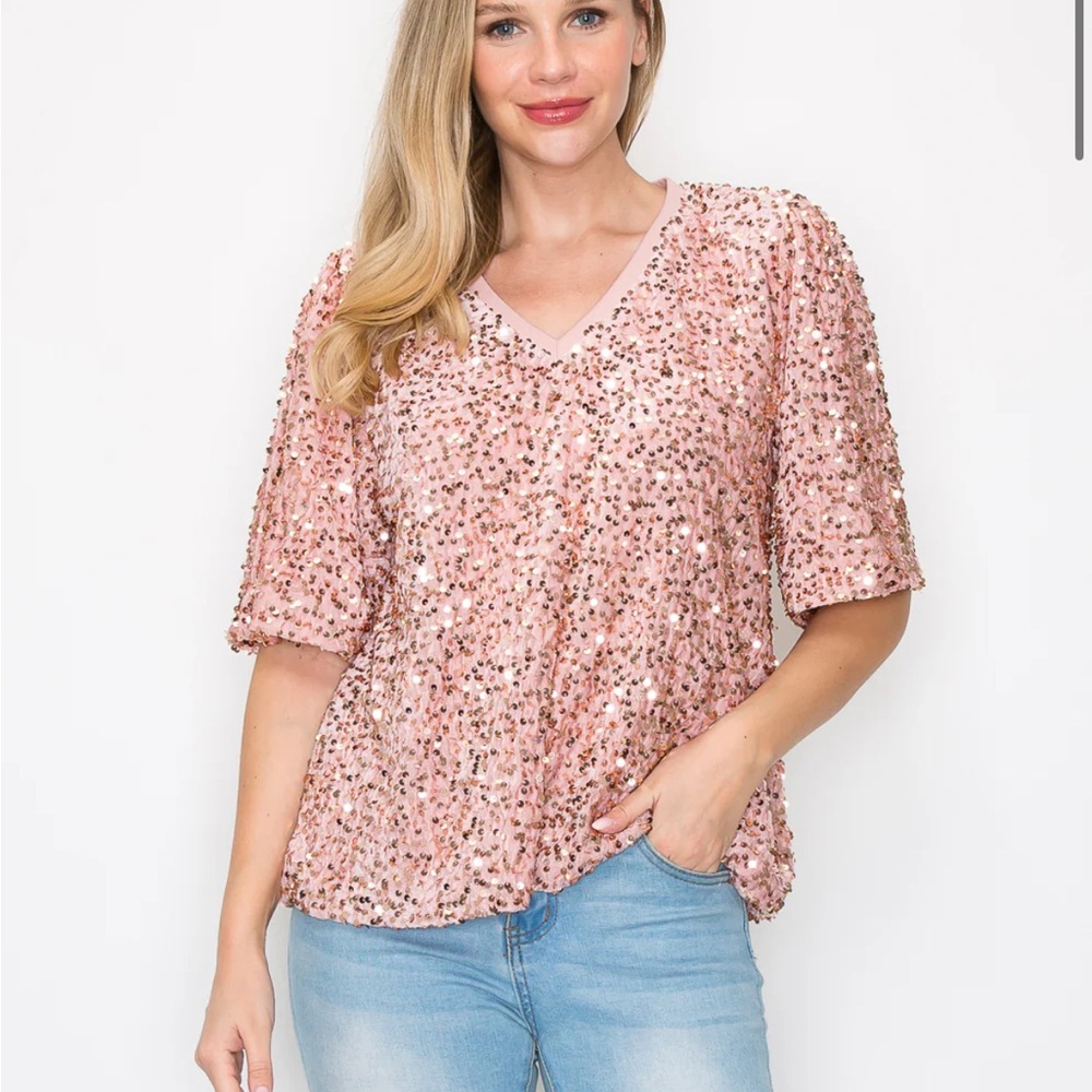 joh. Apparel Wevanna Sparkling Sequin Top in Mauve JOH